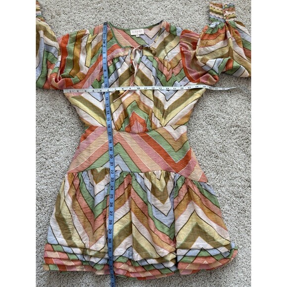 CIEBON Women’s M Emerie Chevron Striped V-Neck Long Sleeve Mini Dress Colorful - Picture 9 of 10